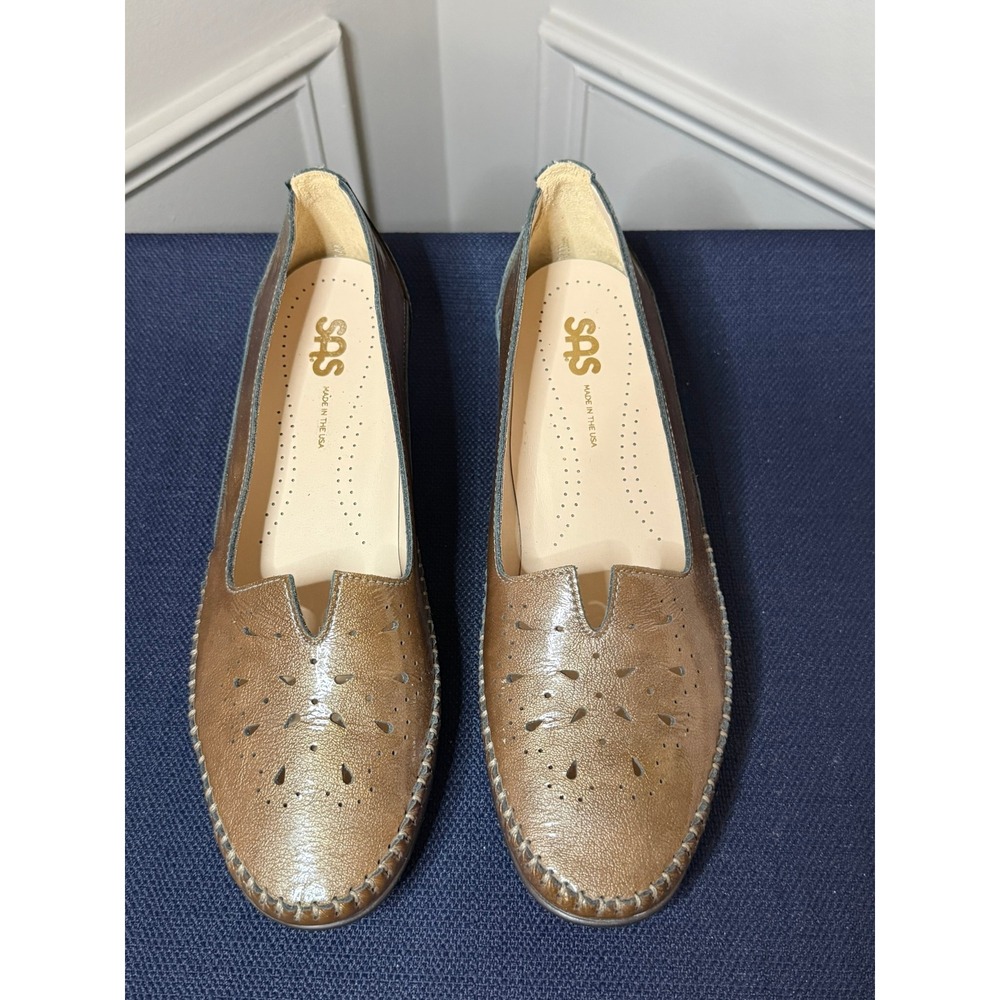 SAS Comfort Shoes Womens 8.5 M Bronze Metallic Leather Laser Cut Pumps USA Made